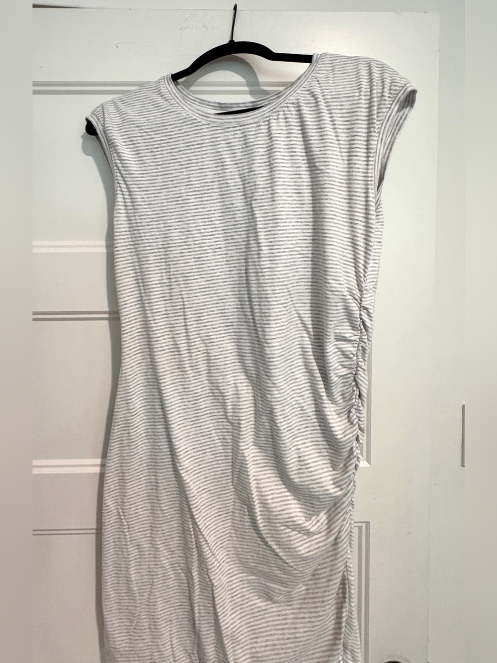 Athleta Dress White & Light Gray Striped Sleeveless Women EUC Large